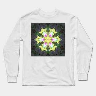 Psychedelic Kaleidoscope Flower Yellow and Pink Long Sleeve T-Shirt